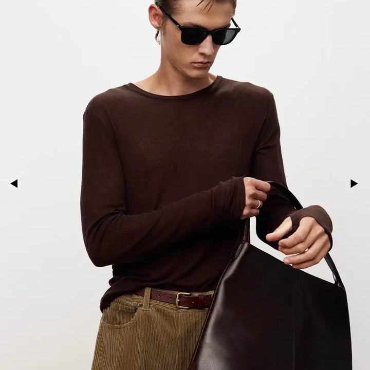 [BUNJANG] Toniq Wek Sheer Wool Ribbed Knit Top / 토니웩 SHEER WOOL RIBBED KNIT TOP BROWN