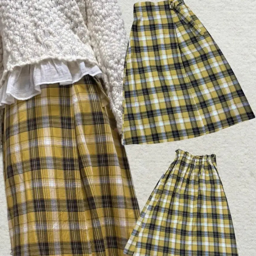 [BUNJANG] Lugnoncure Yellow Check Long Skirt / 옐로우 체크 롱 스커트