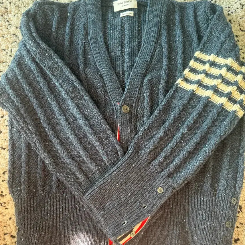 [BUNJANG] Thom Browne Donegal Tweed V-Neck Cardigan Navy / [4] 톰브라운 도네갈 트위드  브이넥 가디건 네이비