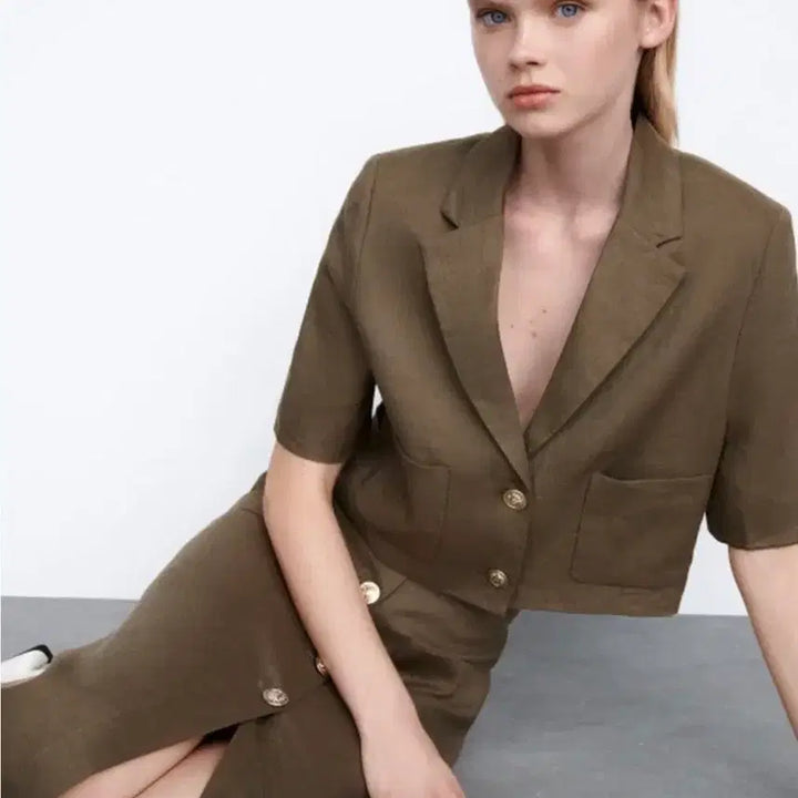 [BUNJANG] Zara Linen Crop Jacket and Skirt Set / 자라 린넨 셋업 (크롭 자켓+스커트) S 새상품