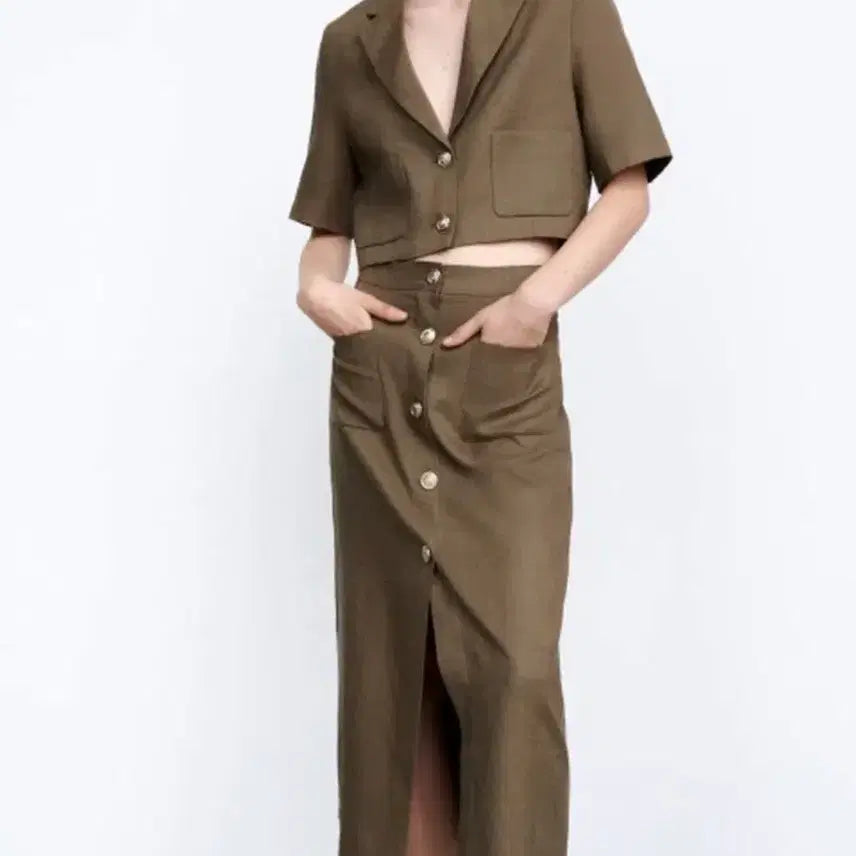 [BUNJANG] Zara Linen Crop Jacket and Skirt Set / 자라 린넨 셋업 (크롭 자켓+스커트) S 새상품