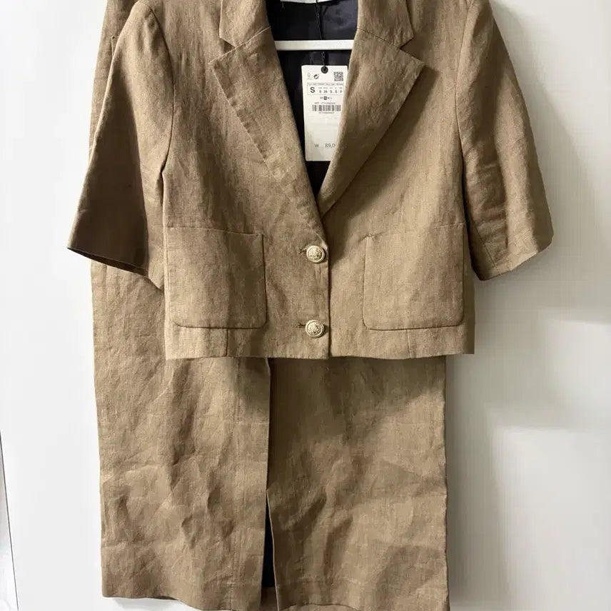 [BUNJANG] Zara Linen Crop Jacket and Skirt Set / 자라 린넨 셋업 (크롭 자켓+스커트) S 새상품