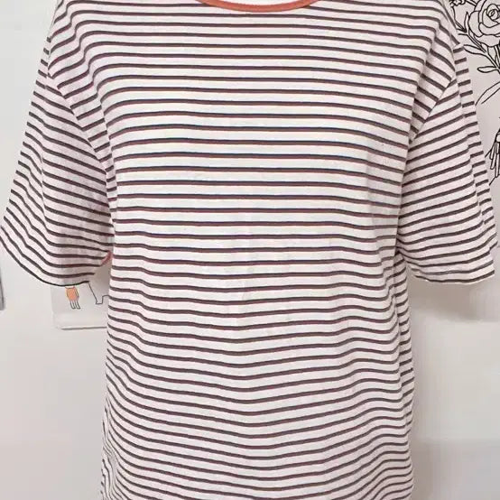[BUNJANG] Coral Orange Stripe Short Sleeve T-shirt / 코랄오렌지 스트라이프 반팔티셔츠