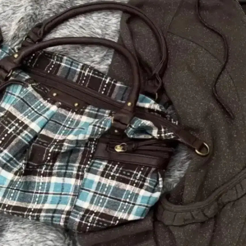 [BUNJANG] Vintage Mint Chocolate Check Shoulder Bag / 민트초코 모리걸 가방 갸루 히피 니혼진 큐빈티지 보부상 숄더백 체크