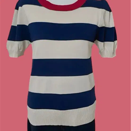 [BUNJANG] Puff Sleeve Striped Knit Top / 퍼프소매 스트라이프 반팔니트