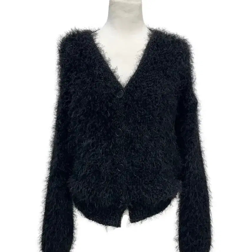 [BUNJANG] Angora V-Neck Fur Cardigan - Black / 앙고라 브이넥 퍼 가디건 새상품 BLACK