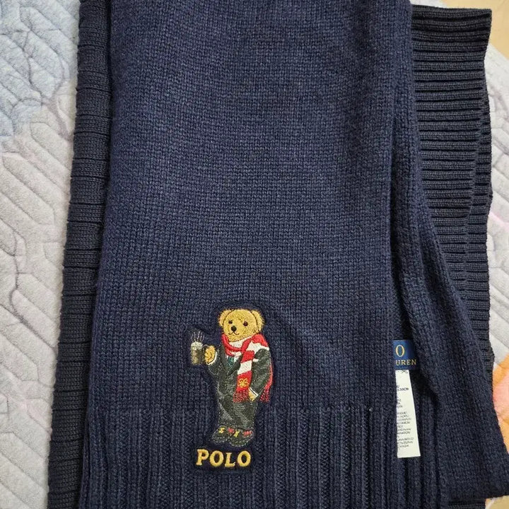 [BUNJANG] Polo Ralph Lauren Bear Knit Muffler Navy / 폴로 랄프로렌 베어 니트 머플러 네이비