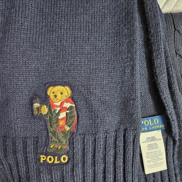 [BUNJANG] Polo Ralph Lauren Bear Knit Muffler Navy / 폴로 랄프로렌 베어 니트 머플러 네이비