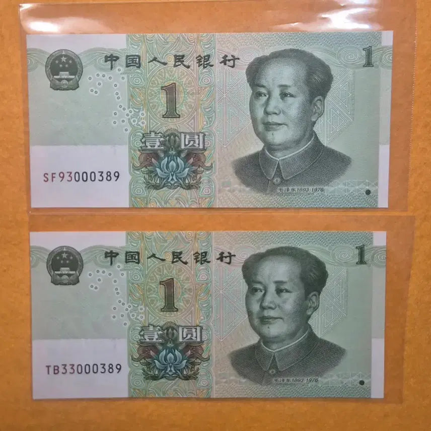 [BUNJANG] Chinese Renminbi 1 Yuan Twin Banknote 000389 / 중국 인민폐 1위안 쌍둥이 지폐 000389