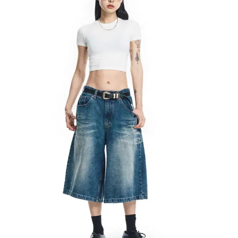 [SOLD OUT] [S] 이지노이지 8부 데님 버뮤다 팬츠 딥 블루