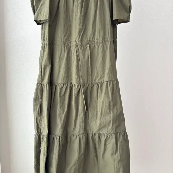 [BUNJANG] Plastic Island Khaki Ruffle Long Dress / 플라스틱아일랜드 카키 캉캉 롱원피스