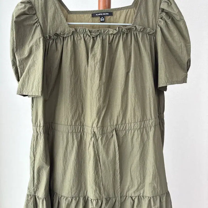 [BUNJANG] Plastic Island Khaki Ruffle Long Dress / 플라스틱아일랜드 카키 캉캉 롱원피스