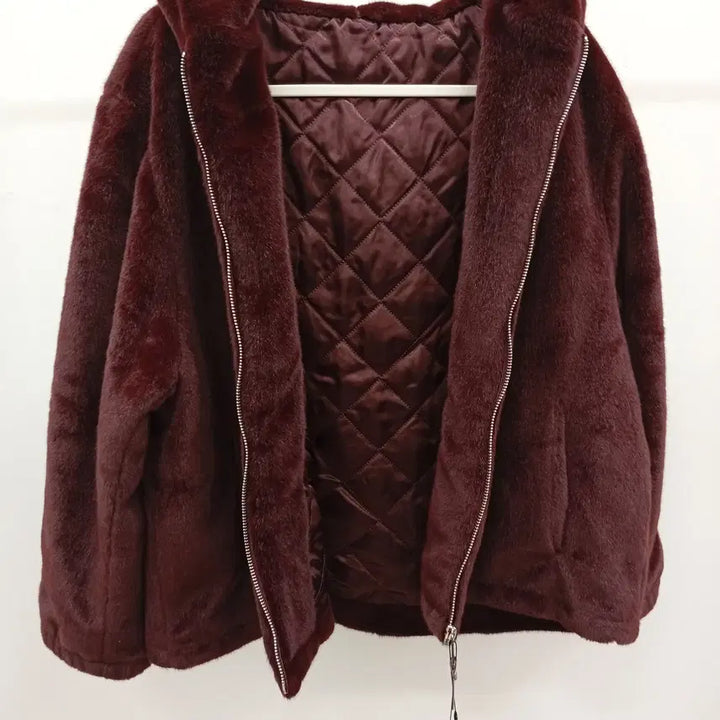 [BUNJANG] Wine Color Faux Fur Hooded Coat / 260311-13 와인 퍼 후드 코트