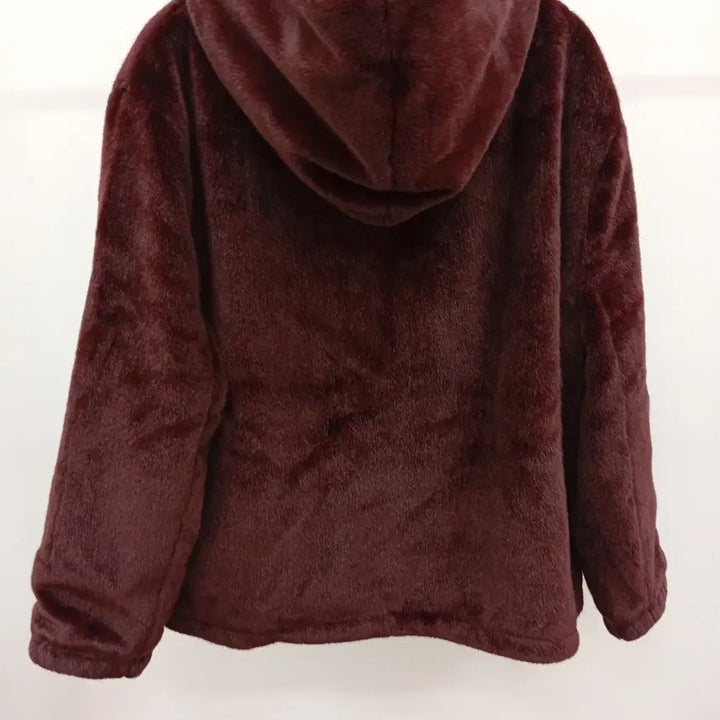 [BUNJANG] Wine Color Faux Fur Hooded Coat / 260311-13 와인 퍼 후드 코트