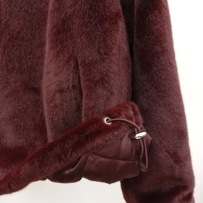 [BUNJANG] Wine Color Faux Fur Hooded Coat / 260311-13 와인 퍼 후드 코트
