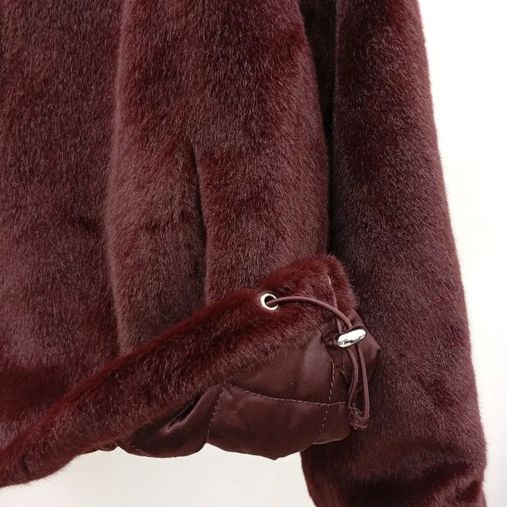 [BUNJANG] Wine Color Faux Fur Hooded Coat / 260311-13 와인 퍼 후드 코트