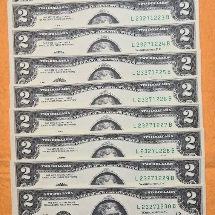 [BUNJANG] 2017 Two Dollar Bill Consecutive Serial Numbers (10 Bills) / 12월의 2달러 1221~1230 10장 일련번호 연속