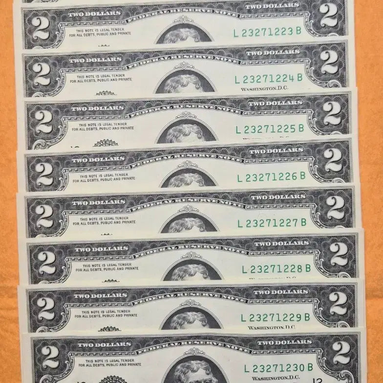 [BUNJANG] 2017 Two Dollar Bill Consecutive Serial Numbers (10 Bills) / 12월의 2달러 1221~1230 10장 일련번호 연속