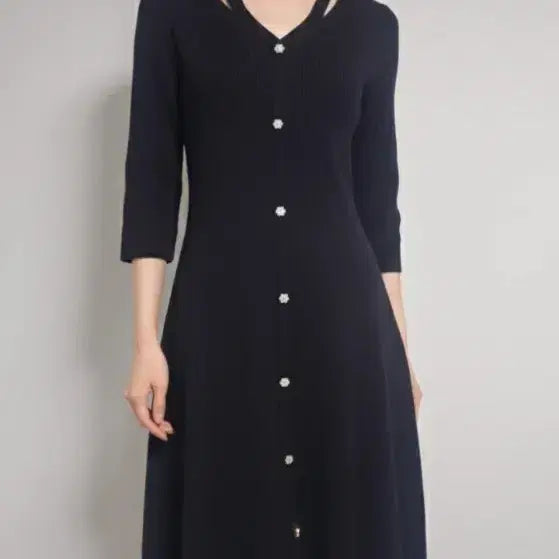 [BUNJANG] DEWL Neck Point Ribbed Knit Dress / 듀엘/ 네크 포인트 골지 니트 원피스 Free (정가 35.9)
