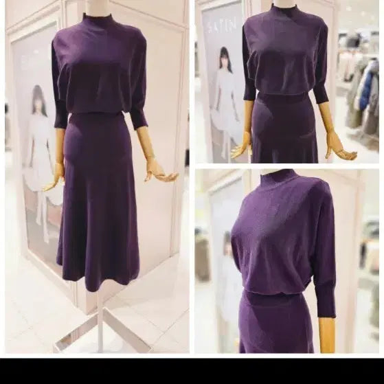 [BUNJANG] Purple Raglan 7/8 Sleeve Knit Dress / 사틴/ 우아하면서도 편안한 느낌을 주는 나그랑 7부소매 퍼플 니트원피스