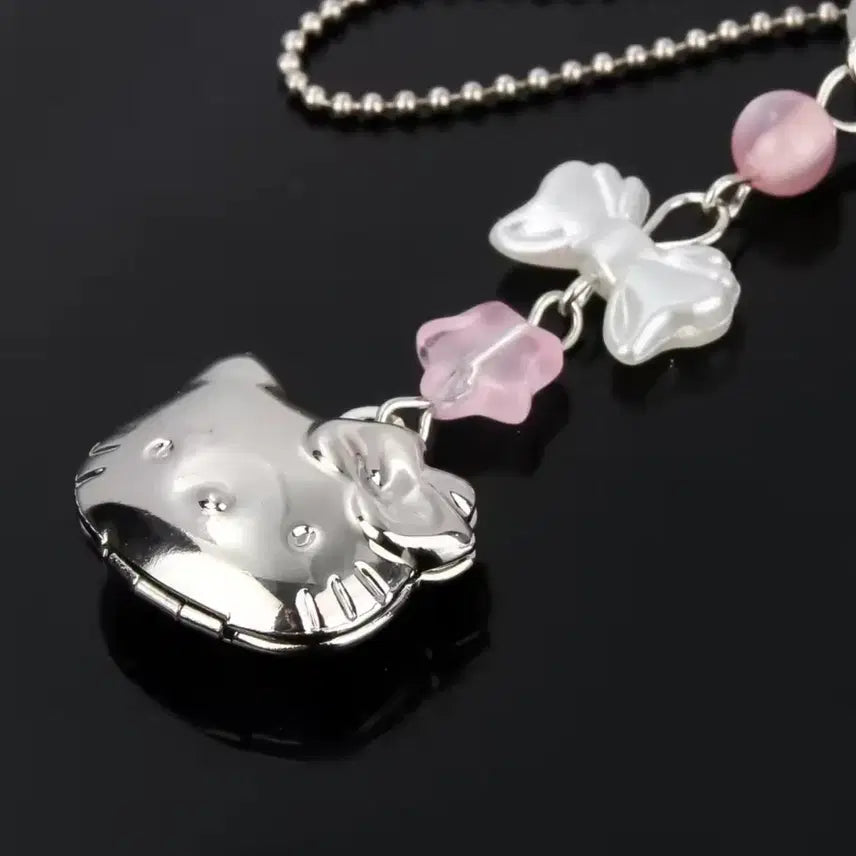 [BUNJANG] Kitty Pendant Silver Ribbon Keyring / (뚜껑이 열리는!) 키티 펜던트 실버 리본 키링