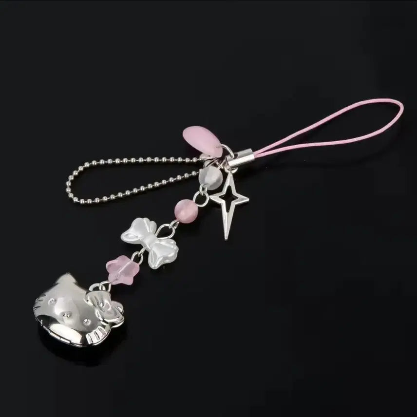 [BUNJANG] Kitty Pendant Silver Ribbon Keyring / (뚜껑이 열리는!) 키티 펜던트 실버 리본 키링