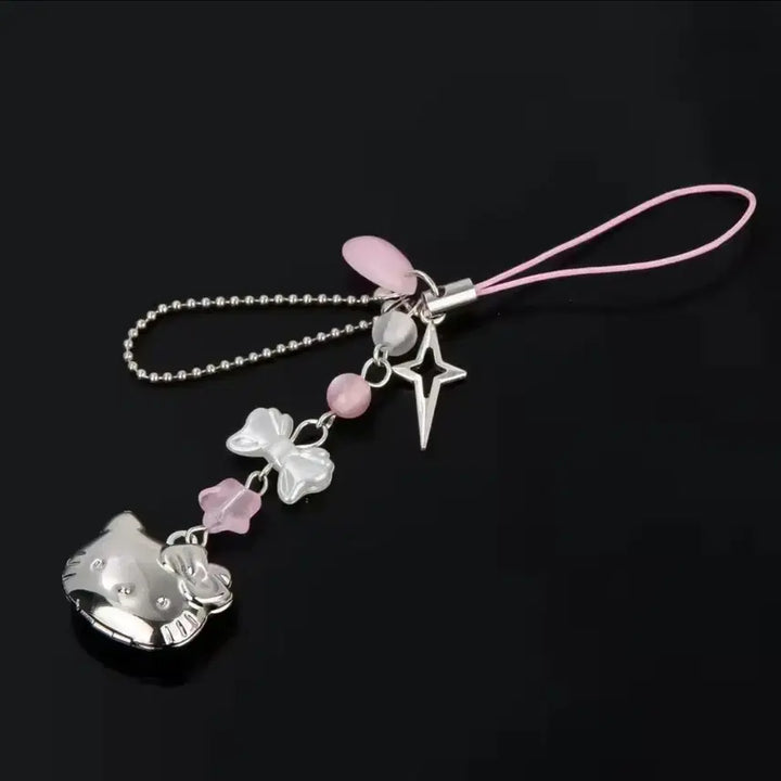[BUNJANG] Kitty Pendant Silver Ribbon Keyring / (뚜껑이 열리는!) 키티 펜던트 실버 리본 키링