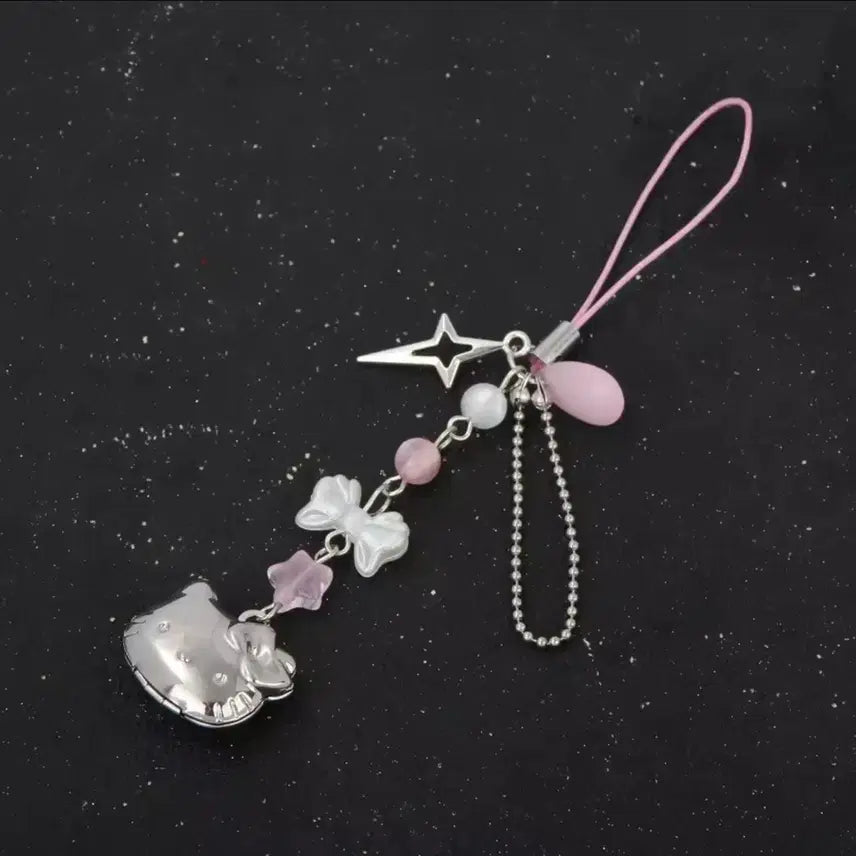 [BUNJANG] Kitty Pendant Silver Ribbon Keyring / (뚜껑이 열리는!) 키티 펜던트 실버 리본 키링