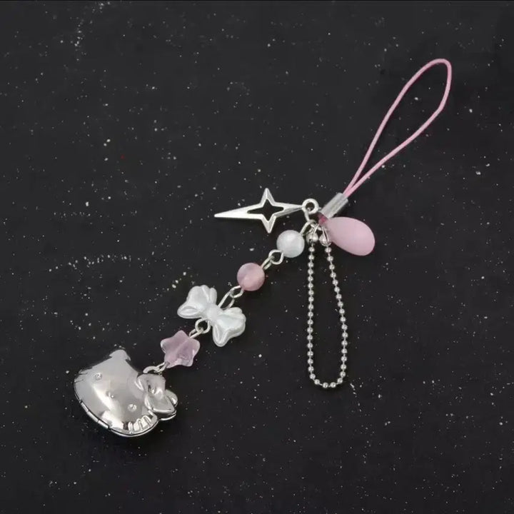 [BUNJANG] Kitty Pendant Silver Ribbon Keyring / (뚜껑이 열리는!) 키티 펜던트 실버 리본 키링