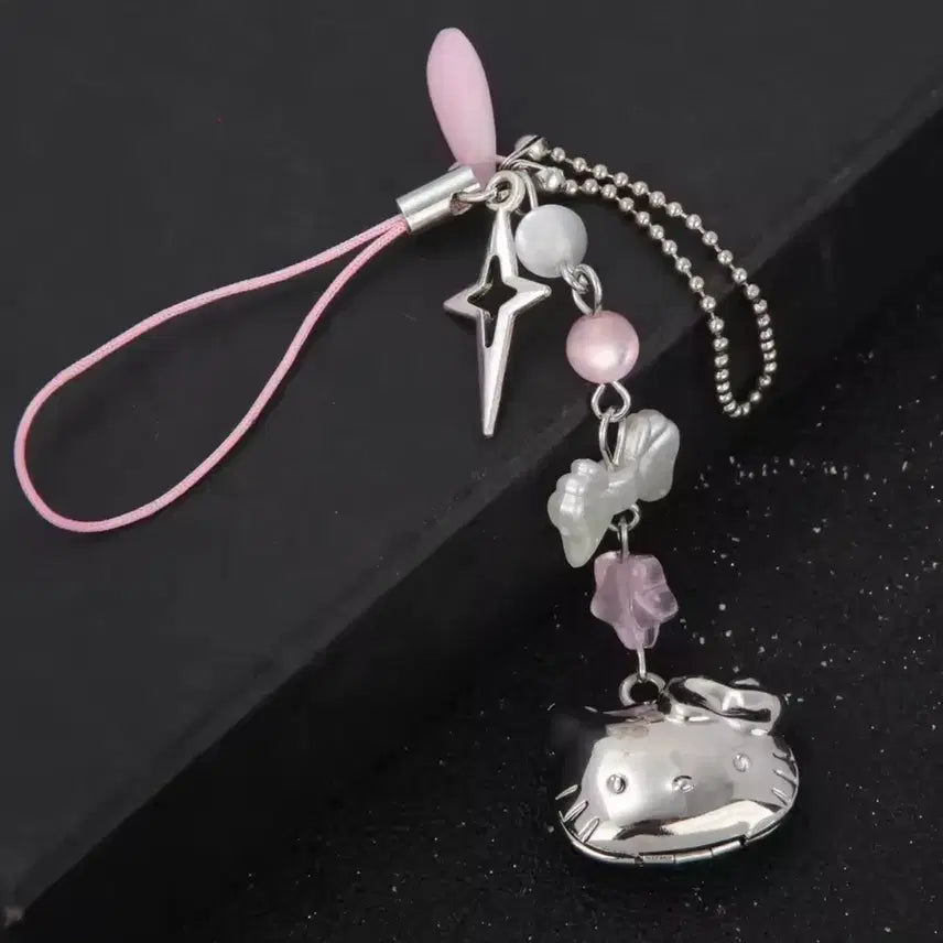 [BUNJANG] Kitty Pendant Silver Ribbon Keyring / (뚜껑이 열리는!) 키티 펜던트 실버 리본 키링
