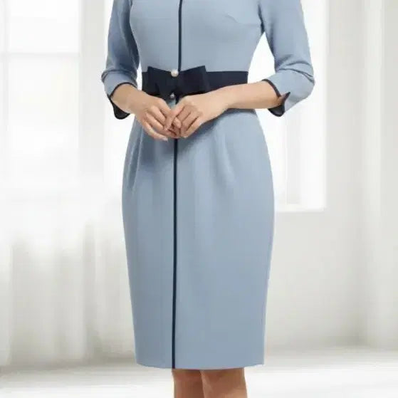[BUNJANG] The Izzat Collection Silhouette 3/4 Sleeve Midi Dress / 더아이잗컬렉션 / 백 러플 디테일이 반전매력인 실루엣 칠부 원피스 55