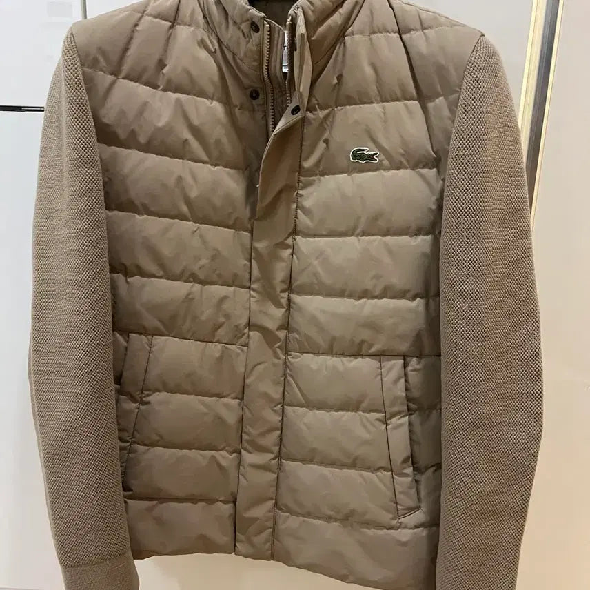 [BUNJANG] Lacoste Beige Knit Padded Jacket / 라코스테 베이지니트패딩 100-103