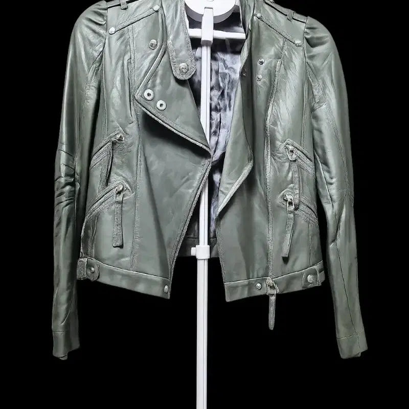 [BUNJANG] Camel Leather Rider Jacket (Size 55) / 카키색 가죽 라이더 자켓 55