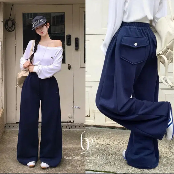 [BUNJANG] Ably Holly Beginning Pocket Wide Pants / 에이블리 홀리 블랙색상 made 포켓 와이드 트레이닝 팬츠