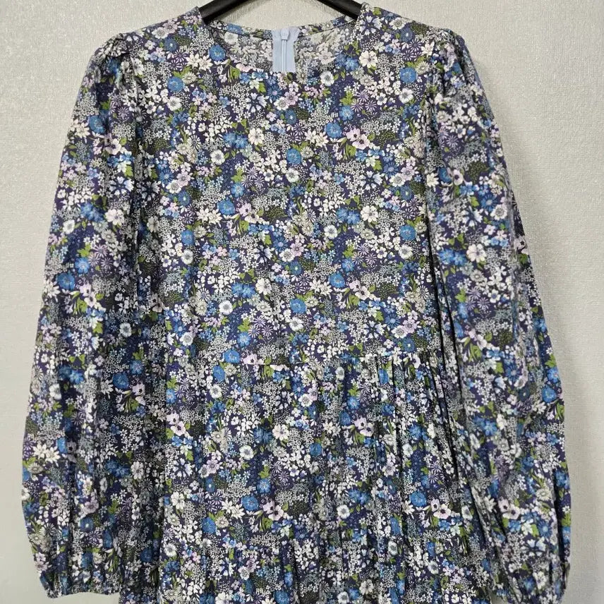 [BUNJANG] Floral Puff Sleeve Cotton Shirring Dress (Size 55) / 퍼프소매 플라워 코튼 셔링원피스 55