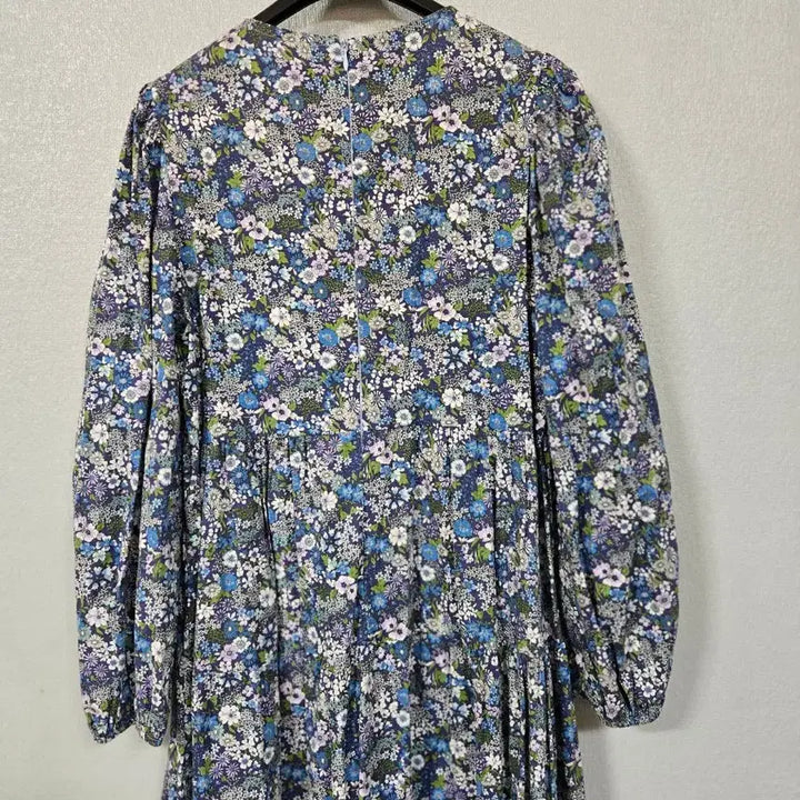 [BUNJANG] Floral Puff Sleeve Cotton Shirring Dress (Size 55) / 퍼프소매 플라워 코튼 셔링원피스 55