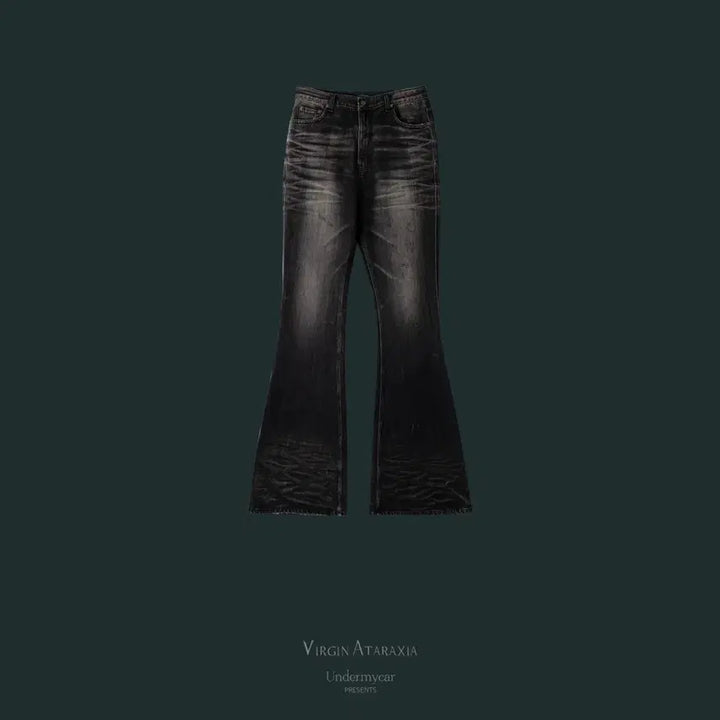[BUNJANG] Under My Car Pleated Jeans Gray / [2] 언더마이카 플레어진 워싱 그레이
