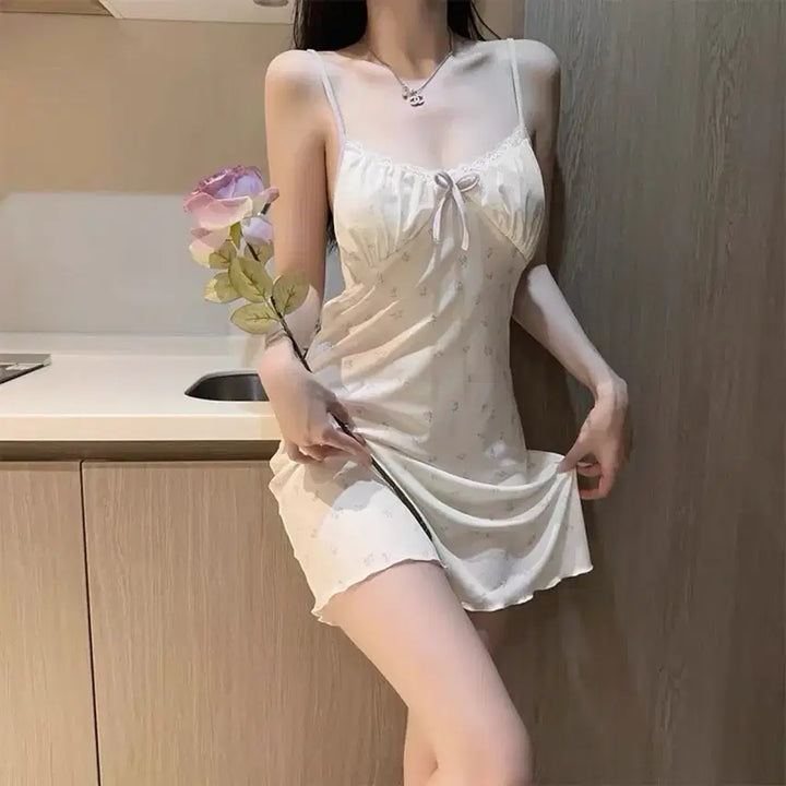 [BUNJANG] Floral Lace Slip Dress / 플라워 패턴 레이스 슬립 원피스(패드내장)