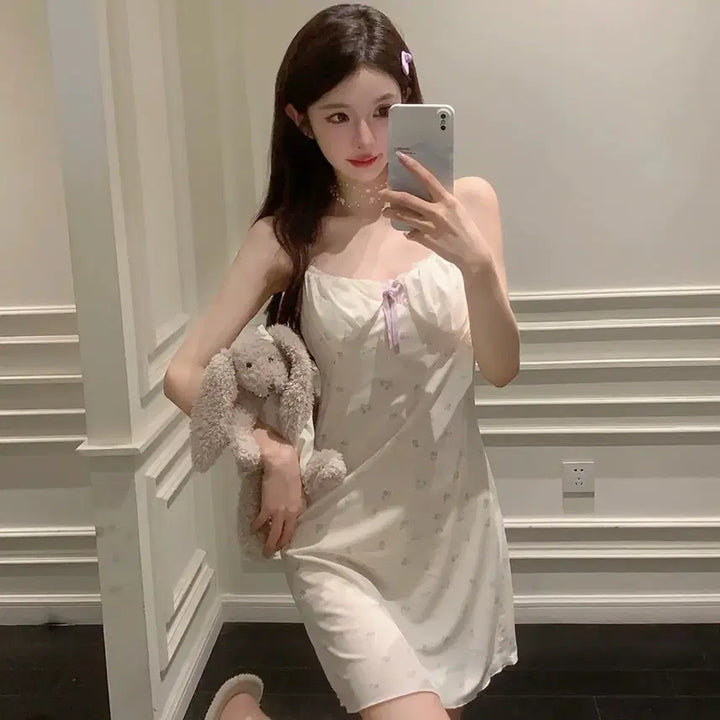 [BUNJANG] Floral Lace Slip Dress / 플라워 패턴 레이스 슬립 원피스(패드내장)