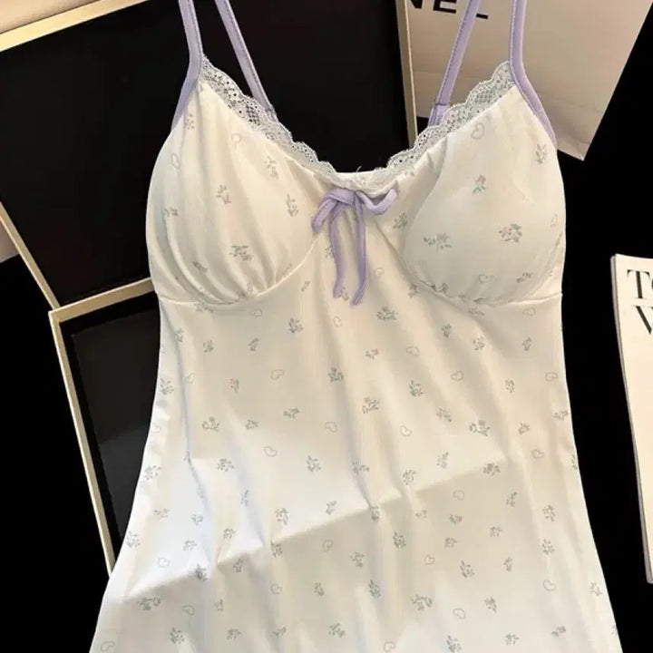 [BUNJANG] Floral Lace Slip Dress / 플라워 패턴 레이스 슬립 원피스(패드내장)