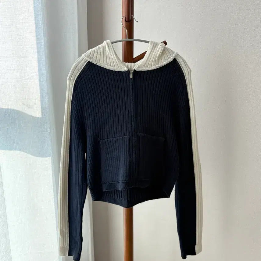 [BUNJANG] 8seconds Navy Hooded Knit Zip-up / 8seconds 네이비 후드 니트 집업