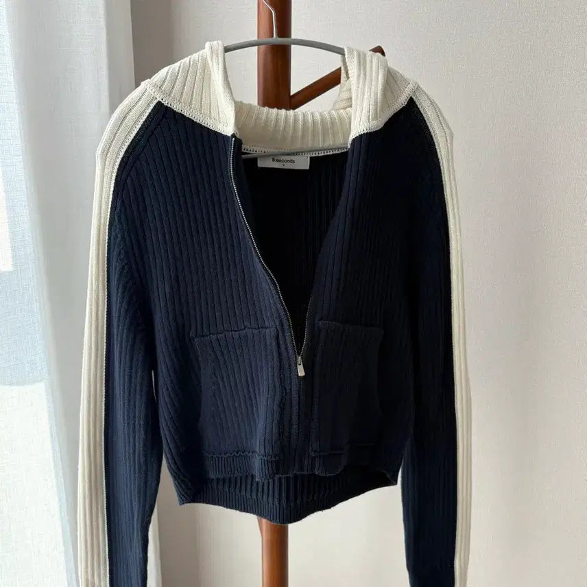 [BUNJANG] 8seconds Navy Hooded Knit Zip-up / 8seconds 네이비 후드 니트 집업