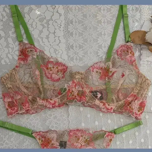 [BUNJANG] Floral Lace Bra and Panty Set / 플라워 레이스 브라/팬티 세트