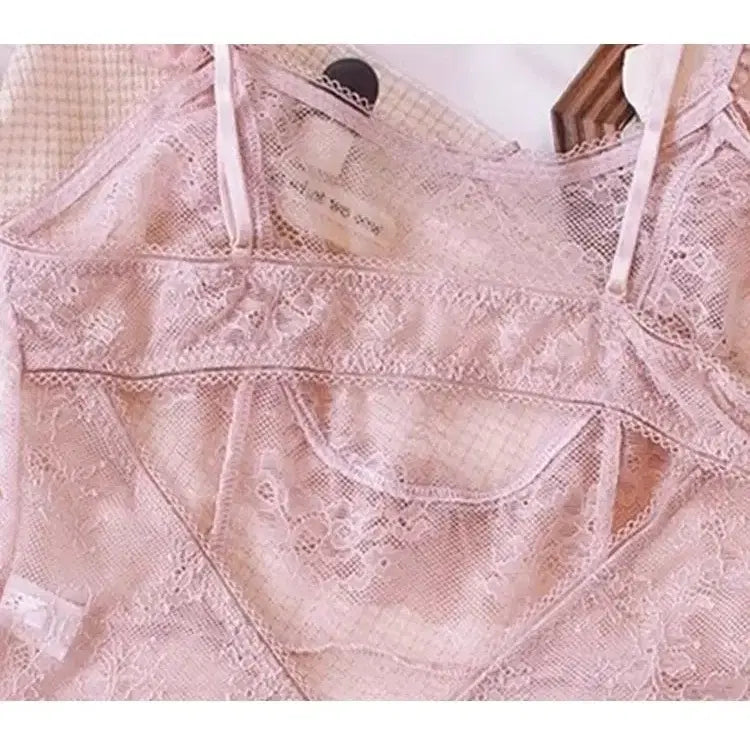 [BUNJANG] Lace Ruffle Pink Bodysuit Lingerie / 레이스 러플 핑크 바디수트 란제리