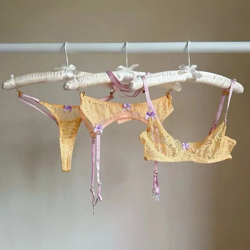 [BUNJANG] Lace Lingerie Set / 레이스 란제리 속옷 세트 (브라/팬티/가터벨트)