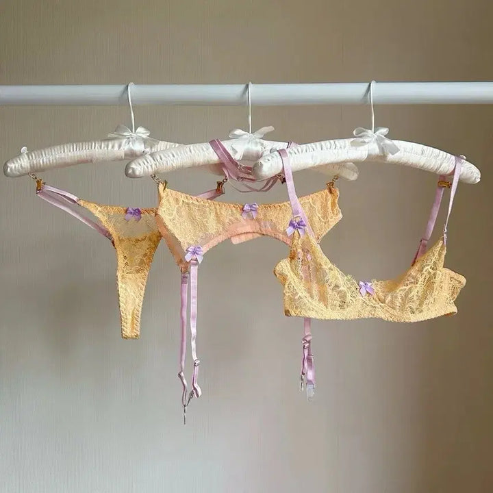 [BUNJANG] Lace Lingerie Set / 레이스 란제리 속옷 세트 (브라/팬티/가터벨트)