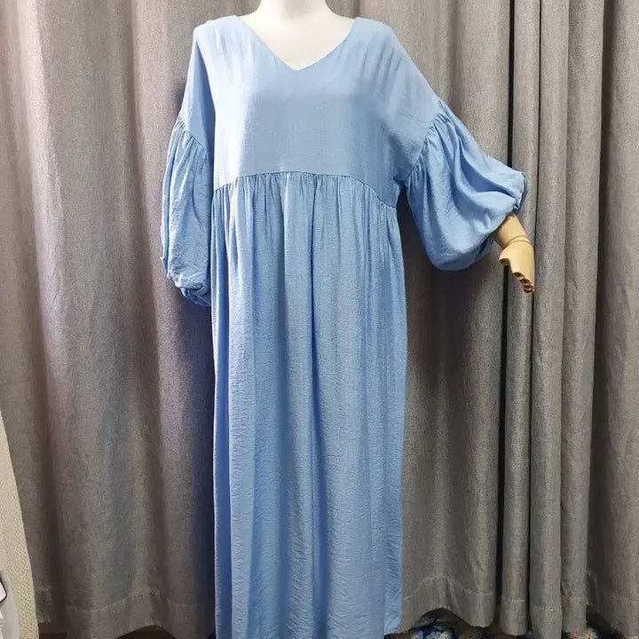 [BUNJANG] Silk Puff Blue Maxi Dress / 실킷 퍼프 블루 맥시원피스