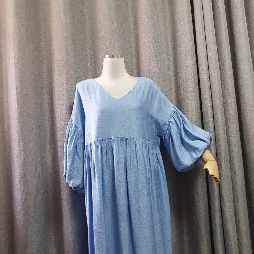 [BUNJANG] Silk Puff Blue Maxi Dress / 실킷 퍼프 블루 맥시원피스