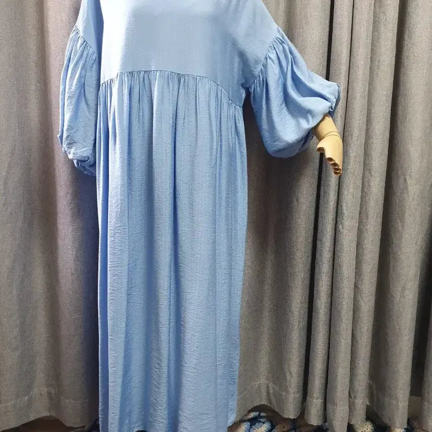 [BUNJANG] Silk Puff Blue Maxi Dress / 실킷 퍼프 블루 맥시원피스