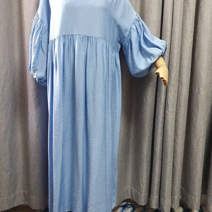 [BUNJANG] Silk Puff Blue Maxi Dress / 실킷 퍼프 블루 맥시원피스